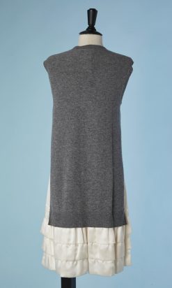 B3256-Robe-Louis-Vuitton-en-laine-grise-brodee-de-paillettes-et-volants-en-satin-t40-42-001