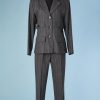 B3282-Tailleur-pantalon-Yves-Saint-Laurent-en-lainage-gris-a-rayures-t40