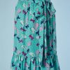 B3297-Jupe-Saint-Laurent-en-soie-bleue-imprime-noeuds-et-plumes-t-38-001