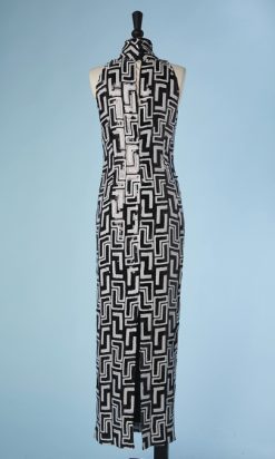 B3312-Robe-longue-Gianfranco-Ferre-pailletee-noire-et-blanche-t38-001