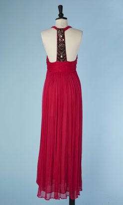 B3445-Robe-longue-en-mousseline-fuchsia-avec-bande-perlee-dos-t36-001