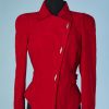 B3453-Veste-Thierry-Mugler-active-en-velours-rouge-boutons-en-metal-t40-001