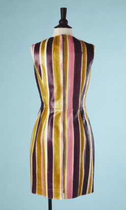 B4385-Robe-en-cuir-facon-python-rayures-violettes-roses-jaunes-Versace-T38-001