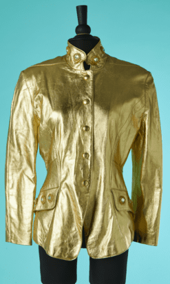 B6843-Veste-en-cuir-dore-boutons-dores-et-strass-t40-001