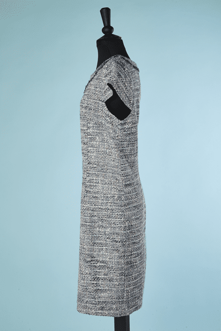 B4288-Robe-en-tweed-laine-et-soie-bleu-gris-ecrue-Karl-Lagerfeld-T42-001