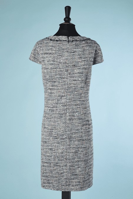 B4288-Robe-en-tweed-laine-et-soie-bleu-gris-ecrue-Karl-Lagerfeld-T42-001