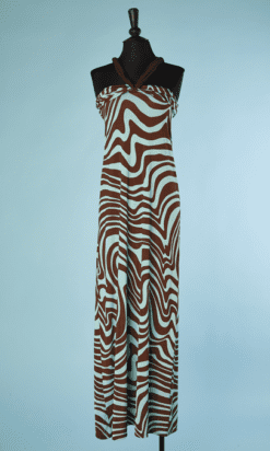 B4303-Robe-bustier-en-jersey-de-soie-bleu-raye-marron-Valentino-T38-001