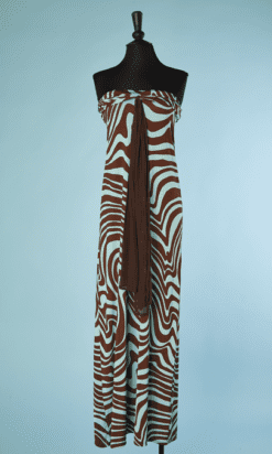 B4303-Robe-bustier-en-jersey-de-soie-bleu-raye-marron-Valentino-T38-001