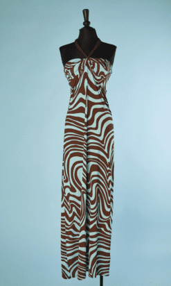 B4303-Robe-bustier-en-jersey-de-soie-bleu-raye-marron-Valentino-T38-001