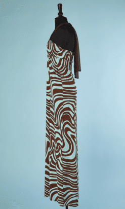 B4303-Robe-bustier-en-jersey-de-soie-bleu-raye-marron-Valentino-T38-001