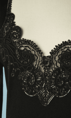 B4309-Robe-en-maille-viscose-brode-de-cuir-vernis-att.-Thierry-Mugler-T38-001