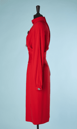 B4315-Robe-rouge-plisse-a-la-taille-boutons-strass-Valentino-T38-001