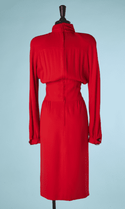 B4315-Robe-rouge-plisse-a-la-taille-boutons-strass-Valentino-T38-001