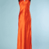 B4327-Robe-longue-vintage-en-satin-orange-collier-de-strass-T38-001