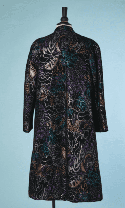 B4334-Manteau-1950-en-brocard-noir-marron-argent-et-violet-Jacques-Griffe-t40-001