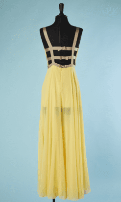 B4469-Robe-Gai-Mattiolo-polyester-jaune-brode-de-pois-jaune-blanc-argent-t42-001