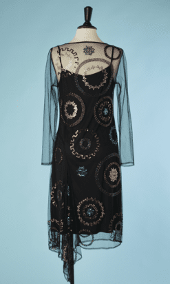 B4473-Robe-en-tulle-noir-brodee-de-perles-et-paillettes-Gianfranco-Ferre-T40-001