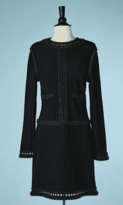 B4508-Robe-Chanel-noire-grise-en-laine-polyamide-mohair-T40-001
