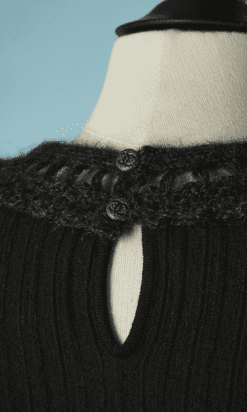 B4508-Robe-Chanel-noire-grise-en-laine-polyamide-mohair-T40-001