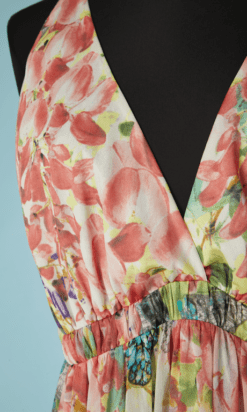 B4521-Robe-Cavalli-blanche-imprime-fleurs-en-viscose-et-polyester-T38-001