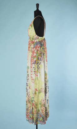 B4521-Robe-Cavalli-blanche-imprime-fleurs-en-viscose-et-polyester-T38-001