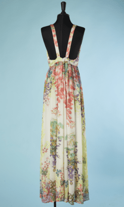 B4521-Robe-Cavalli-blanche-imprime-fleurs-en-viscose-et-polyester-T38-001