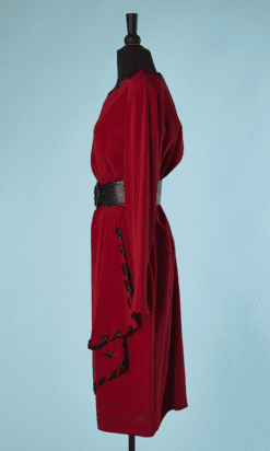 B4559-Robe-Valentino-en-acetate-bordeau-rubans-noir-ceinture-T42-001