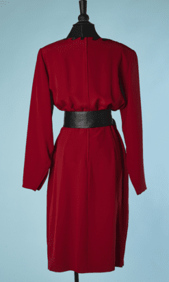 B4559-Robe-Valentino-en-acetate-bordeau-rubans-noir-ceinture-T42-001