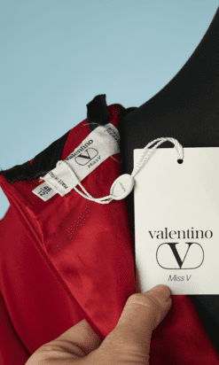 B4559-Robe-Valentino-en-acetate-bordeau-rubans-noir-ceinture-T42-001
