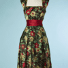 B4835-Robe-1950-en-satin-marron-chine-a-la-branche-de-fleurs-T34-01