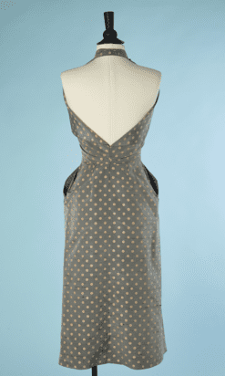 B4864-Robe-et-demi-manteau-en-soie-grise-pois-beige-Lucile-Manguin-1952-T3234-01