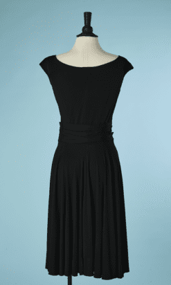 B5181-Robe-Yves-Saint-Laurent-jersey-viscose-noir-froufrous-et-lanieres-taille-t38-001