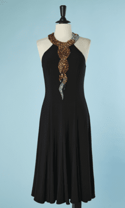 B5198-Robe-Ferri-couture-polyester-noir-encolure-bijoux-en-strass-et-perles-t40-001