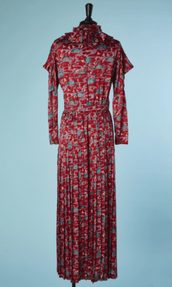 B5203-Robe-longue-Ungaro-en-satin-de-soie-bordeaux-imprime-japonisant-t38-001