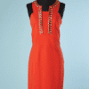B5219-Robe-Versace-Collection-viscose-orange-clous-metal-et-strass-t40it