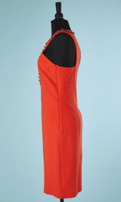 B5219-Robe-Versace-Collection-viscose-orange-clous-metal-et-strass-t40it