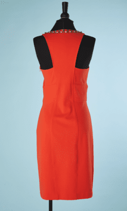 B5219-Robe-Versace-Collection-viscose-orange-clous-metal-et-strass-t40it