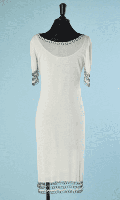 B5231-Robe-christian-Dior-en-maille-coton-blanc-et-anneaux-metalliques-t40-001