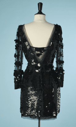 B5344-Robe-en-tulle-noir-Roberto-Cavalli-brodee-de-paillettes-noires-avec-strass-t42-001