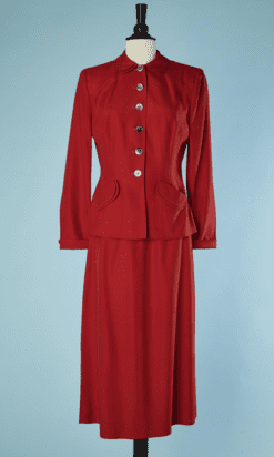 B5913-Tailleur-1940-50-en-gabardine-rouge-T40-42