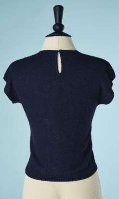 B5617-Pull-1940-50-en-maille-marine-manches-courtes-encolure-brode-de-perles-t34-36-001