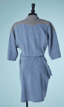 B6182-Robe-Thierry-Mugler-en-coton-bleu-et-gris-delave-t38-001
