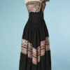 B6385-Robe-bustier-1940-50-en-faille-noire-et-rayures-multicolores-t-34-001
