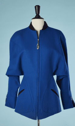B6189-Veste-Thierry-Mugler-en-lainage-bleu-col-violine-t38-001