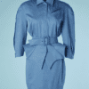 B6201-Tailleur-Thierry-Mugler-en-coton-bleu-ciel-avec-ceinture-t38-001