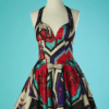 B7095-Robe-Versace-multicolore-bustier-bretelles-broche-or-en-viscose-t38-001