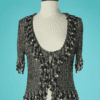 B7111-Gilet-Loris-Azzaro-en-maille-lurex-argentet-noir-chaines-et-perles-t36-001