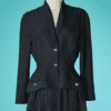 B7143-Tailleur-short-Thierry-Mugler-en-lainage-gris-bleu-rayures-ecrues-t36-001