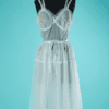 B7153-Chemise-de-nuit-1950-60-en-nylon-bleu-brode-de-roses-t38-001