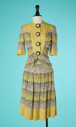 B7182-Tailleur-1940-en-lin-jaune-et-rayonne-imprime-de-fleurs-t34-001